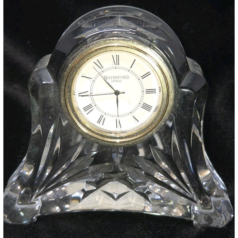 Waterford Crystal Abbey Mantle Desk Clock Quartz Gold Trim